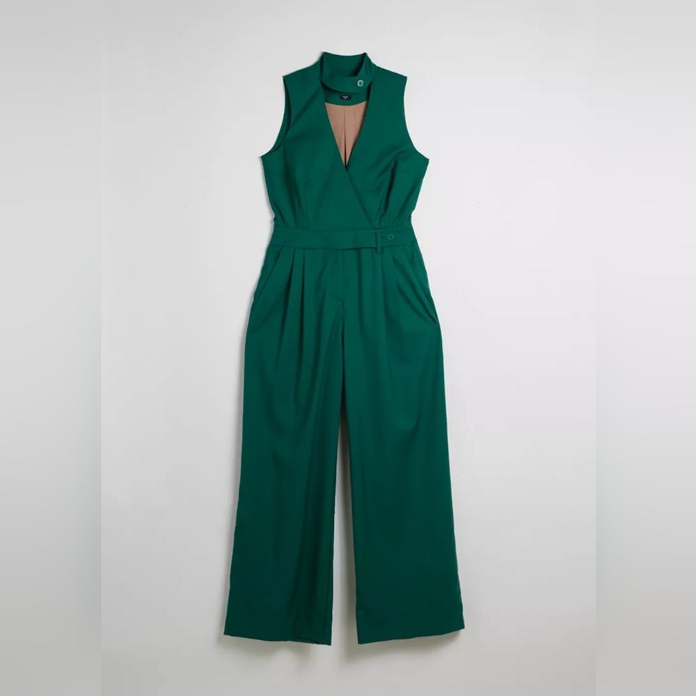 Wildfang Teal Green Sleeveless Wide-Leg Jumpsuit Size 12 New Without Tag